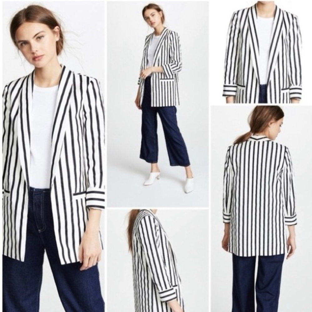 Alice + Olivia Striped Oversized Blazer Black White Size XS